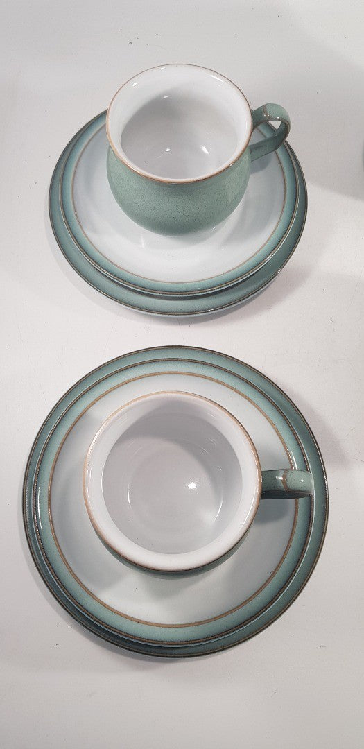 Denby Manor Green Tea Set - Cup Saucers Jug  Sugar Bowl Excellent Condition