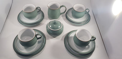 Denby Manor Green Tea Set - Cup Saucers Jug  Sugar Bowl Excellent Condition