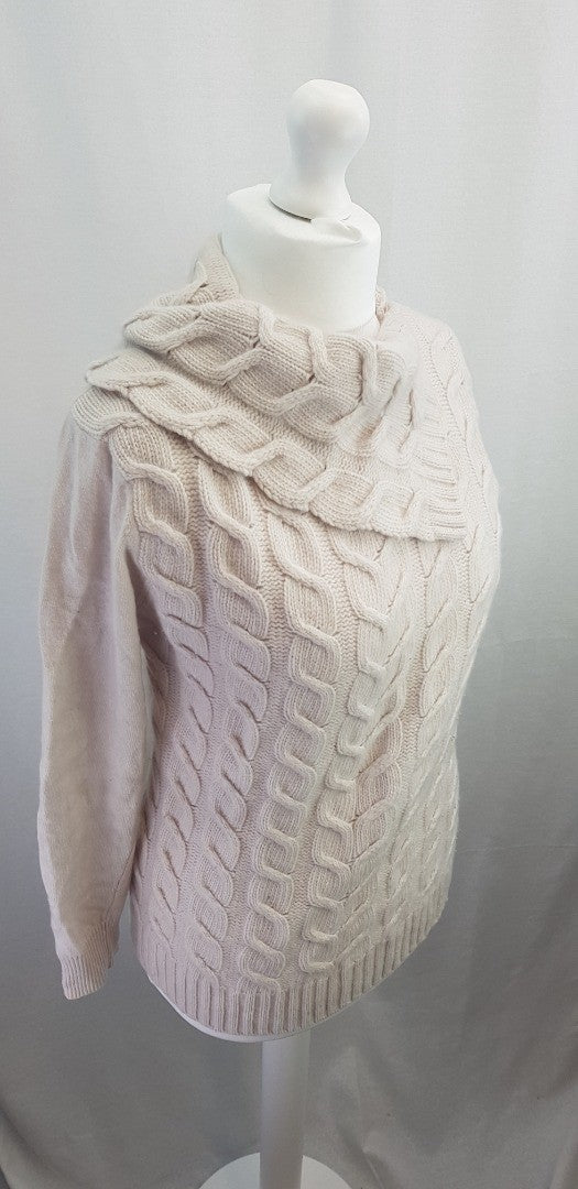 Marchbrae Ivory Knit 100% Lambswool Cowl Neck Jumper Size L Excellent Condition