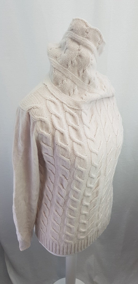 Marchbrae Ivory Knit 100% Lambswool Cowl Neck Jumper Size L Excellent Condition