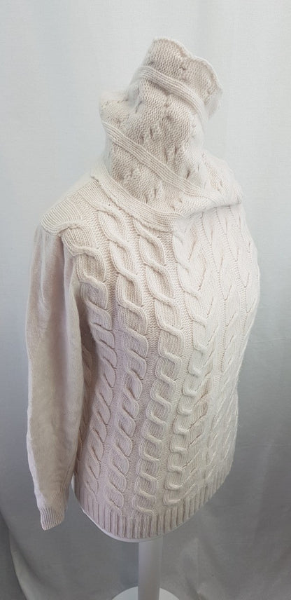 Marchbrae Ivory Knit 100% Lambswool Cowl Neck Jumper Size L Excellent Condition