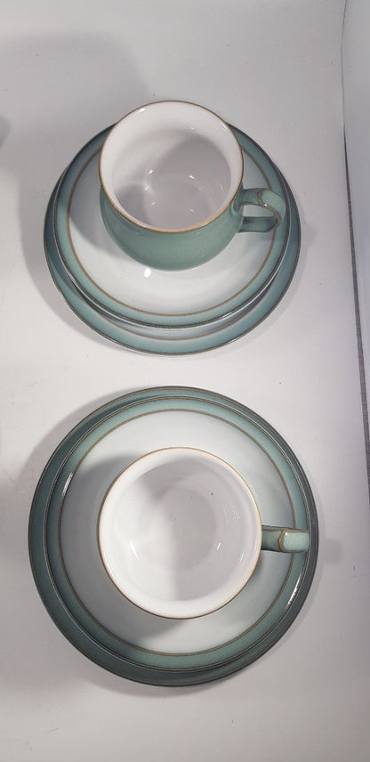 Denby Manor Green Tea Set - Cup Saucers Jug  Sugar Bowl Excellent Condition