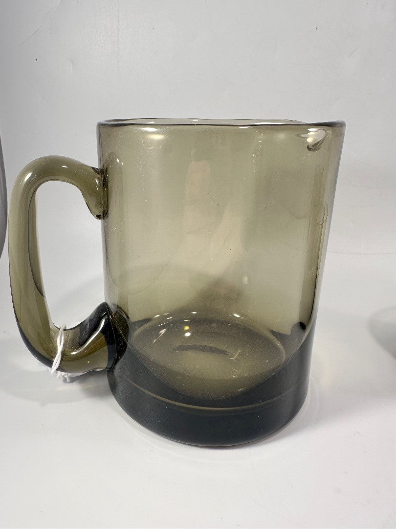 Vintage Retro Smoke Tinted Handmade Water Jug With 3 Glasses