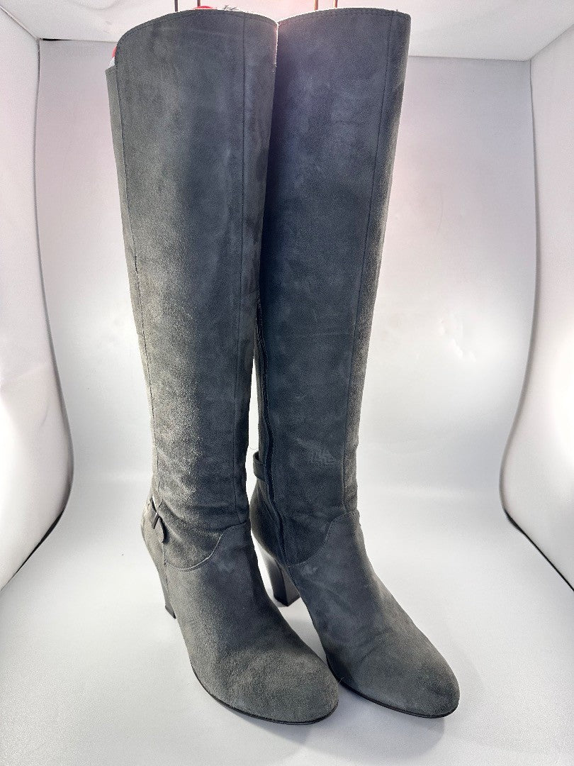 Jones Bootmaker Grey Suede Stylish Zip Up Knee High Boots UK 6