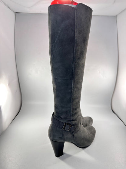 Jones Bootmaker Grey Suede Stylish Zip Up Knee High Boots UK 6