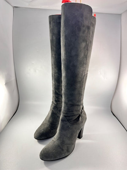 Jones Bootmaker Grey Suede Stylish Zip Up Knee High Boots UK 6