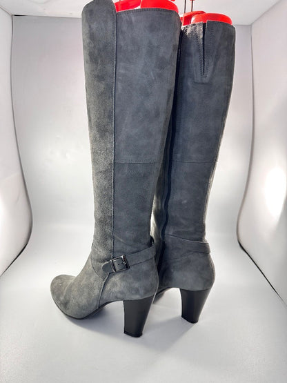 Jones Bootmaker Grey Suede Stylish Zip Up Knee High Boots UK 6