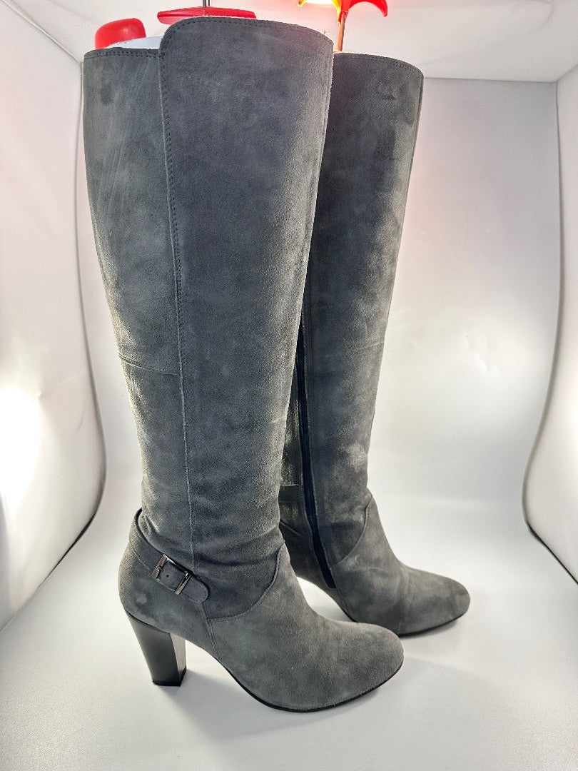 Jones Bootmaker Grey Suede Stylish Zip Up Knee High Boots UK 6