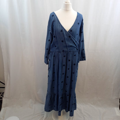 Lily & Me Denim Style Floral Flowy Maxi Dress UK 10 Good