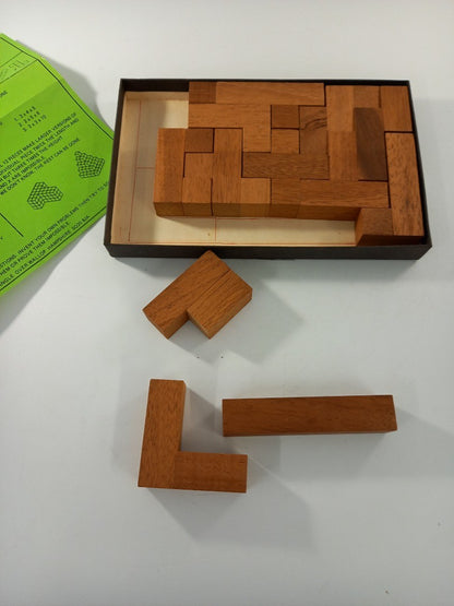 wooden puzzle pentacubes wood blocks shape puzzle vintage with instructions