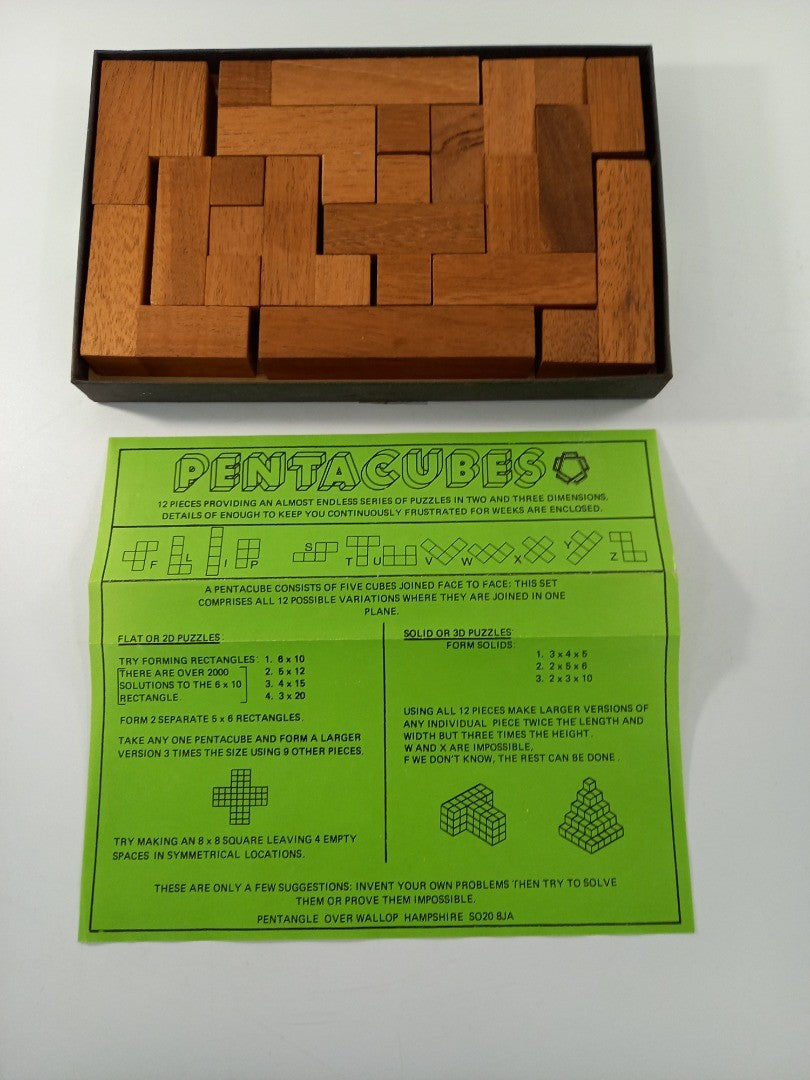 wooden puzzle pentacubes wood blocks shape puzzle vintage with instructions