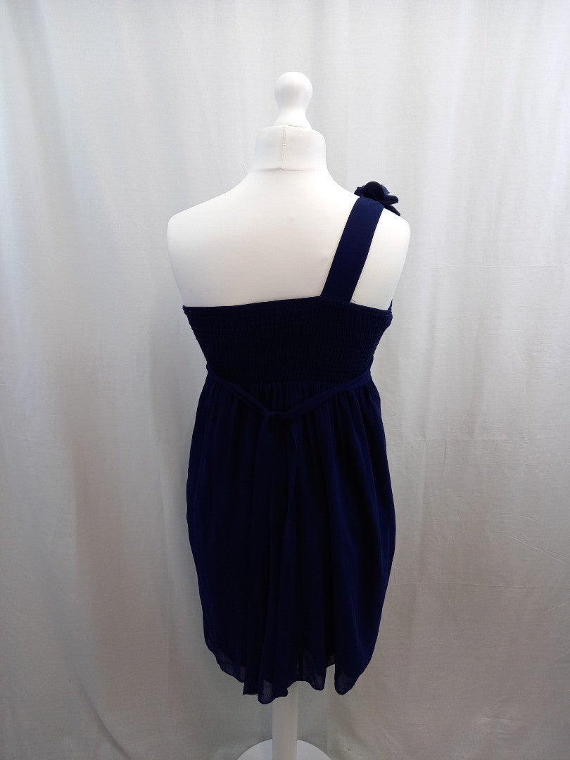 little mistress navy blue dress size 14 party prom dress beaded one shoulder