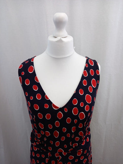 hobbs dress navy blue red dots maxi length size 16