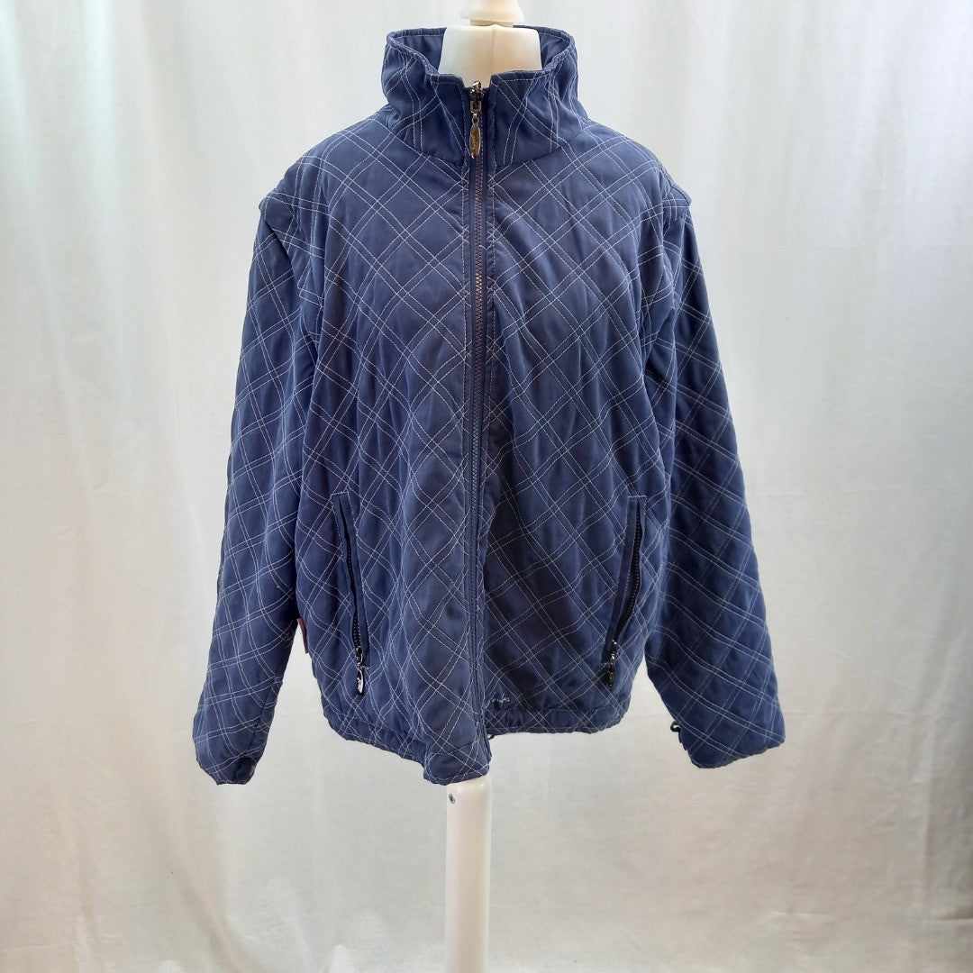 Joules Blue Checked Coat With Detachable Sleeves UK 12 Good