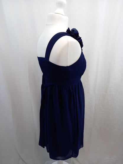 little mistress navy blue dress size 14 party prom dress beaded one shoulder