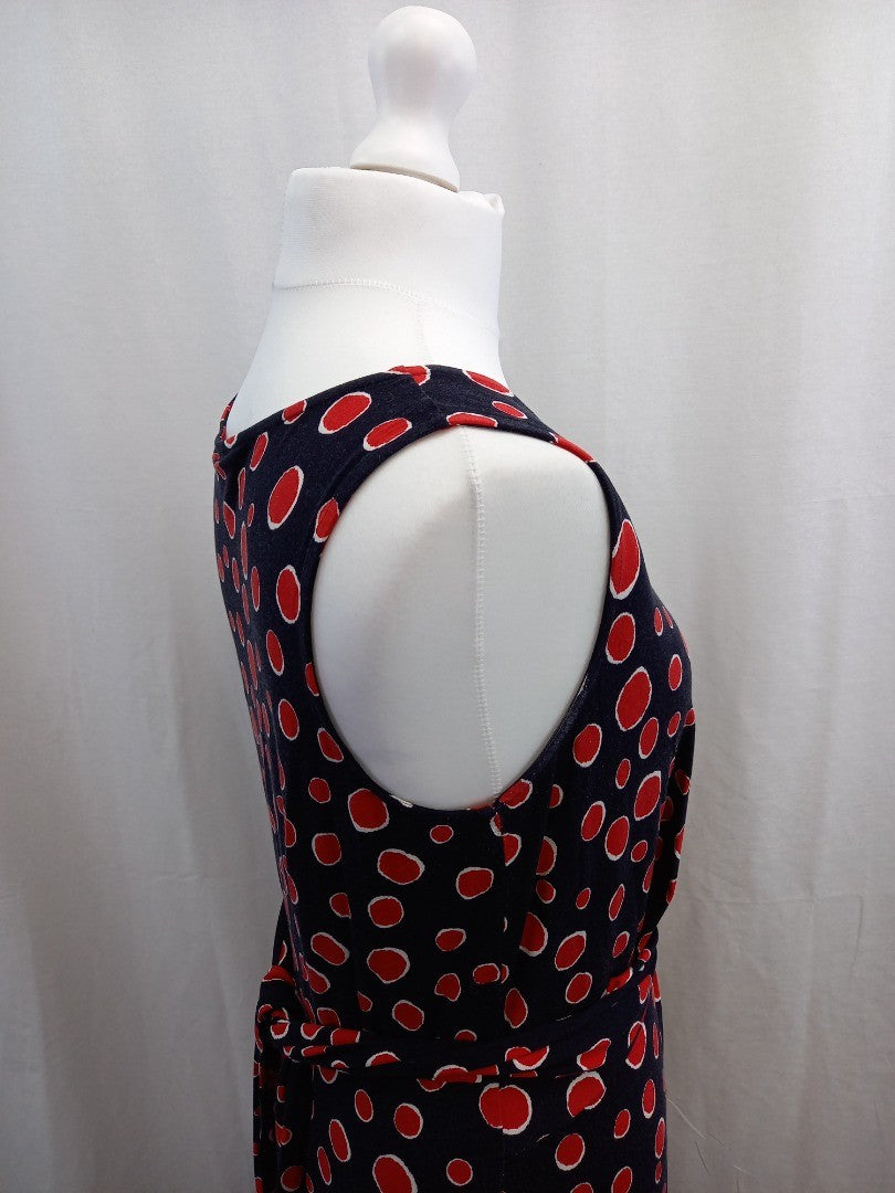 hobbs dress navy blue red dots maxi length size 16