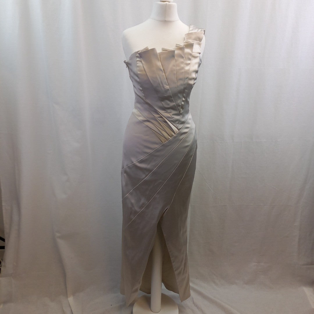 Karen Millen Silver Fitted Formal Dress UK 10 Good