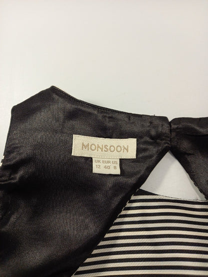 monsoon dress black grey white size 12 stripes