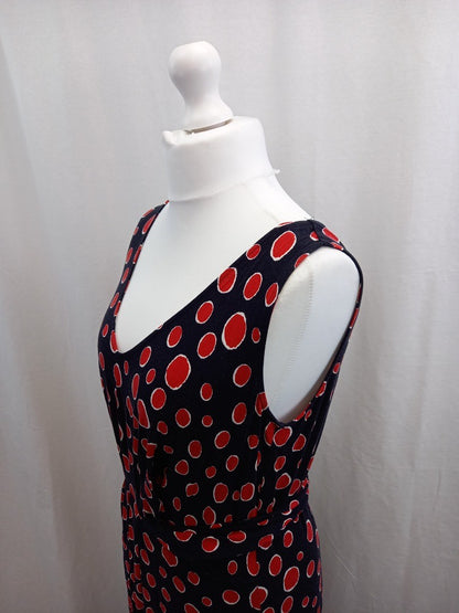 hobbs dress navy blue red dots maxi length size 16