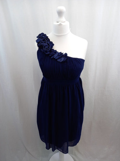 little mistress navy blue dress size 14 party prom dress beaded one shoulder