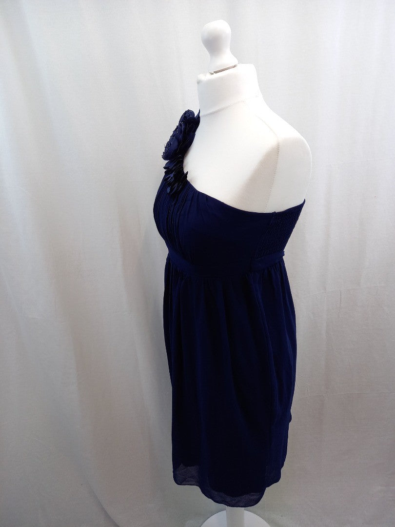 little mistress navy blue dress size 14 party prom dress beaded one shoulder