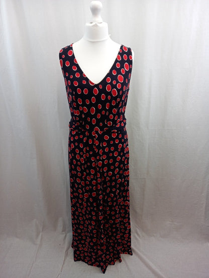 hobbs dress navy blue red dots maxi length size 16