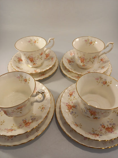 royal albert peach rose cup saucer plate trios x4