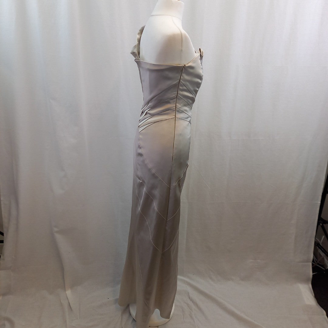 Karen Millen Silver Fitted Formal Dress UK 10 Good