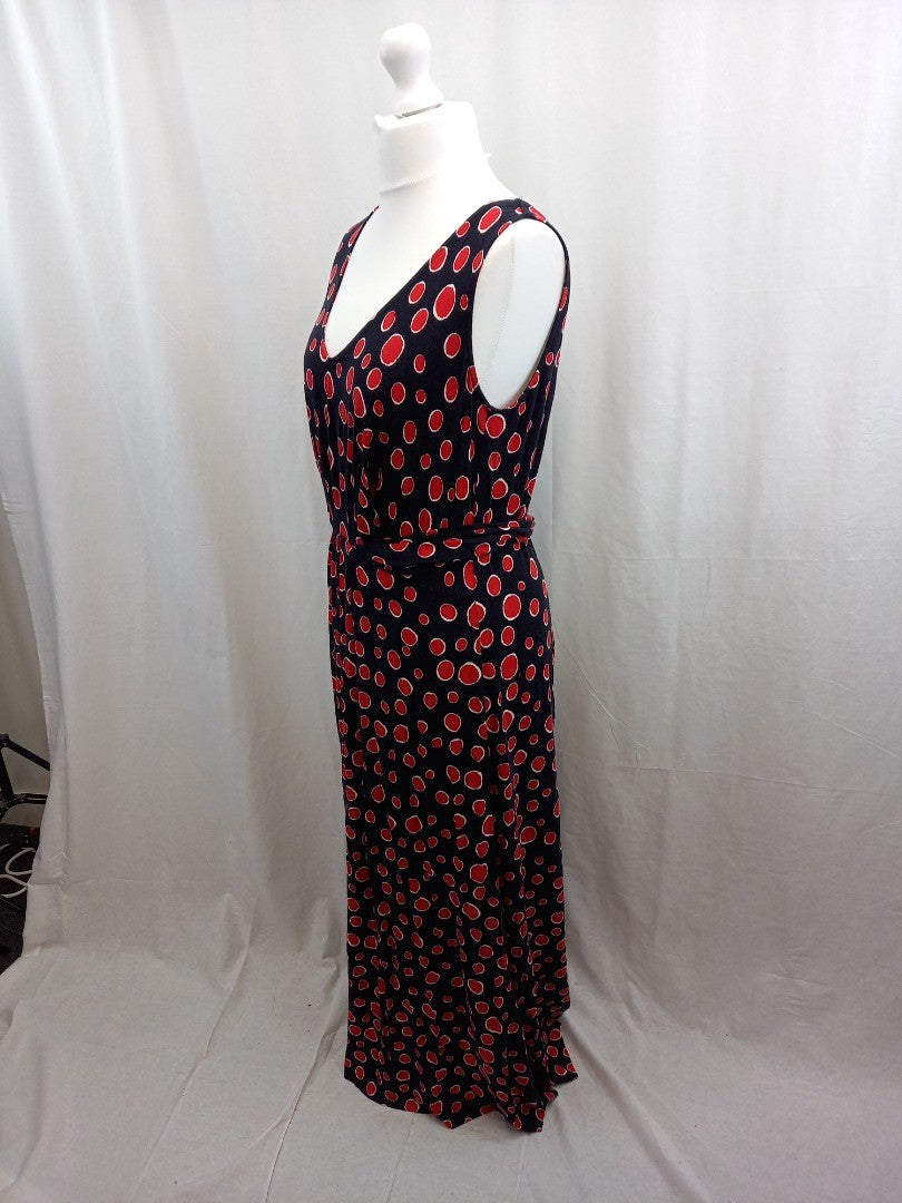 hobbs dress navy blue red dots maxi length size 16