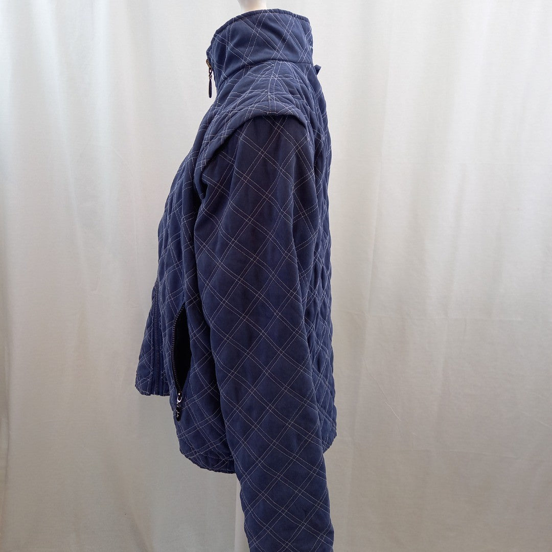 Joules Blue Checked Coat With Detachable Sleeves UK 12 Good