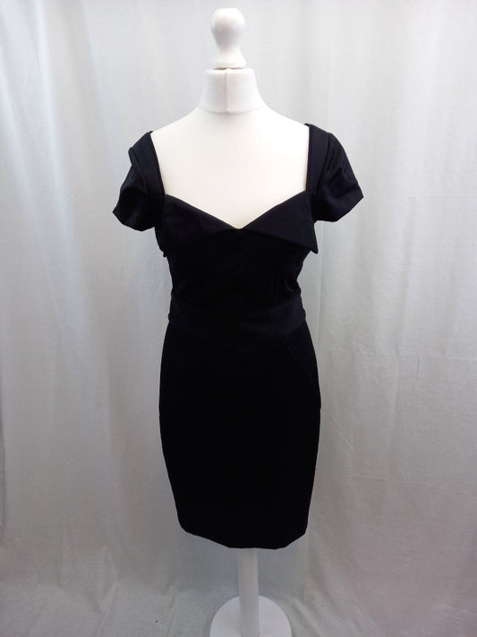 ted baker black dress size 2 uk10 short sleeves with stretch party christmas