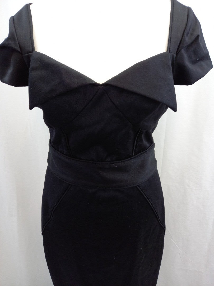 ted baker black dress size 2 uk10 short sleeves with stretch party christmas