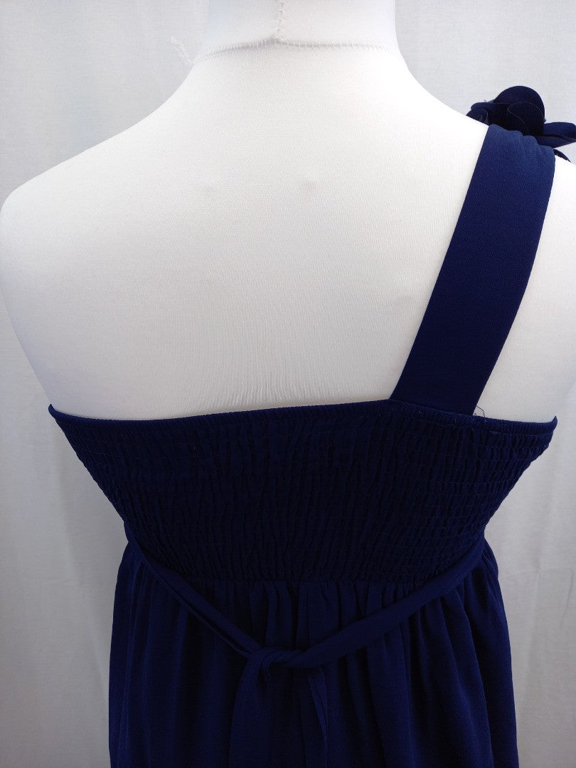 little mistress navy blue dress size 14 party prom dress beaded one shoulder