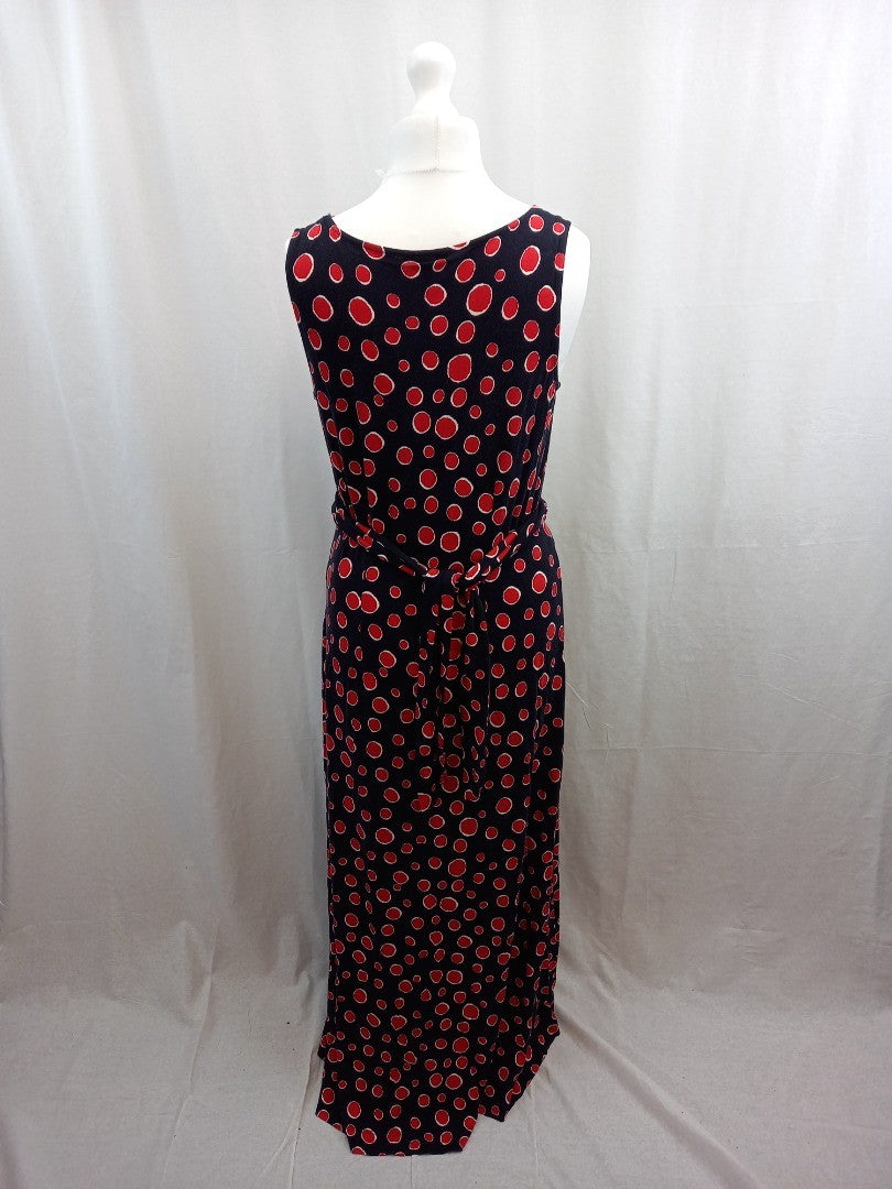 hobbs dress navy blue red dots maxi length size 16