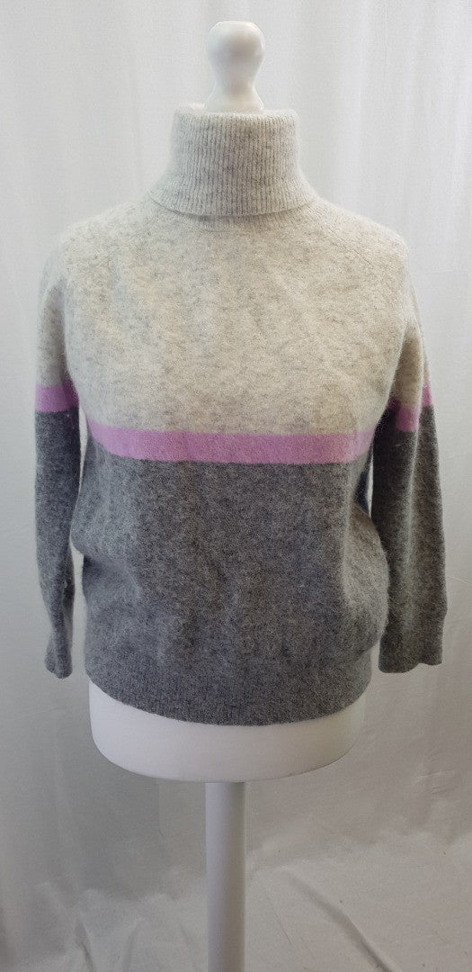 Hush High Neck Grey Pink Ivory Alpaca Wool Mix Jumper Size S Excellent Condition