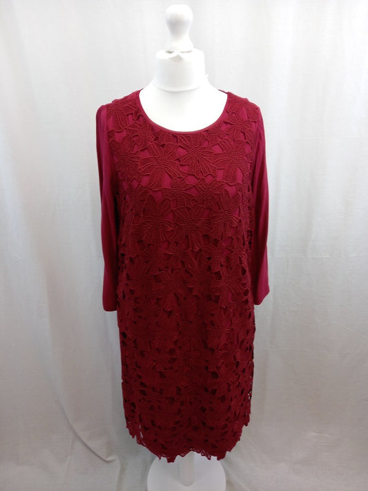 white stuff dress red size 16 lace front long sleeves