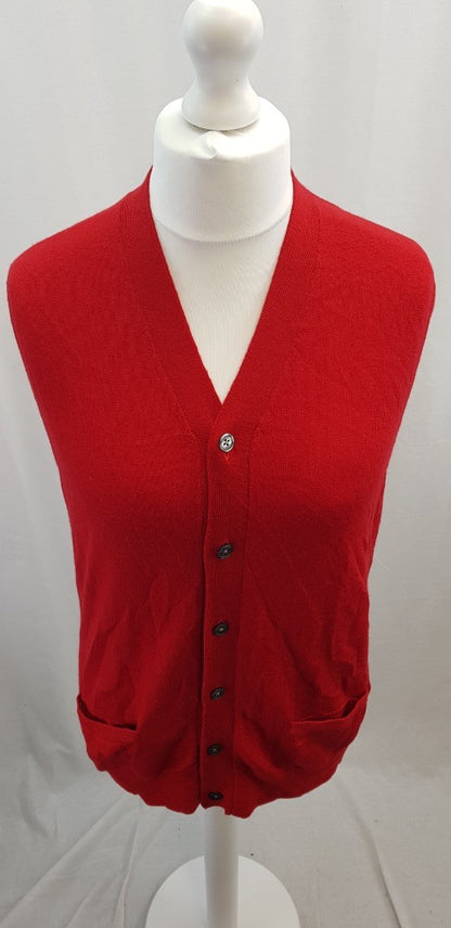 William Hunt Red Wool Waistcoat Cardigan Pockets Size M Excellent Condition