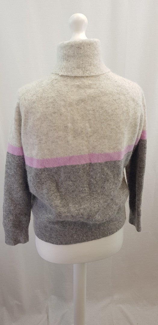 Hush High Neck Grey Pink Ivory Alpaca Wool Mix Jumper Size S Excellent Condition