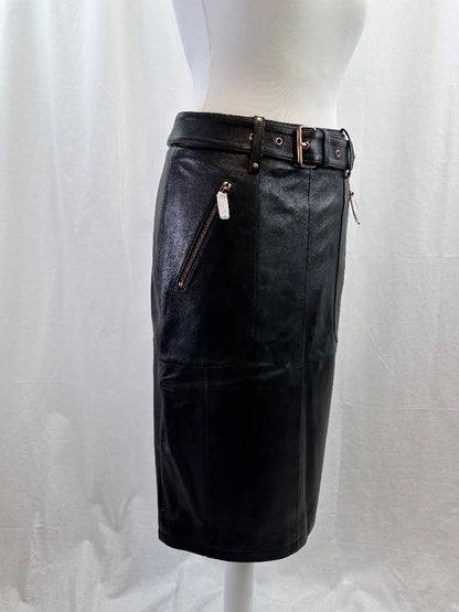 Sosandar 100% Realgrade Leather Pencil Black Skirt Size 8 BNWT