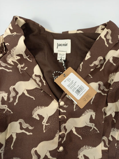 joanie dress babs horses design brown BNWT 16 deep taupe botton front