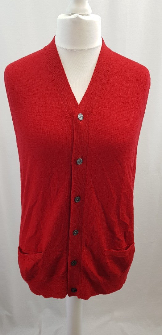 William Hunt Red Wool Waistcoat Cardigan Pockets Size M Excellent Condition