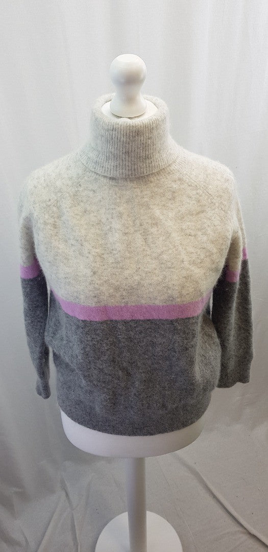 Hush High Neck Grey Pink Ivory Alpaca Wool Mix Jumper Size S Excellent Condition