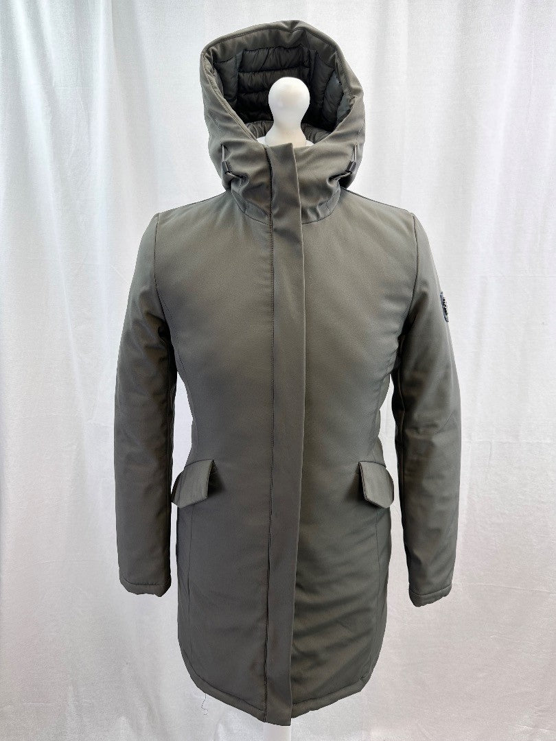 Roberto Cavalli Padded Coat With Hood Grey Green Size M Excellent Condition