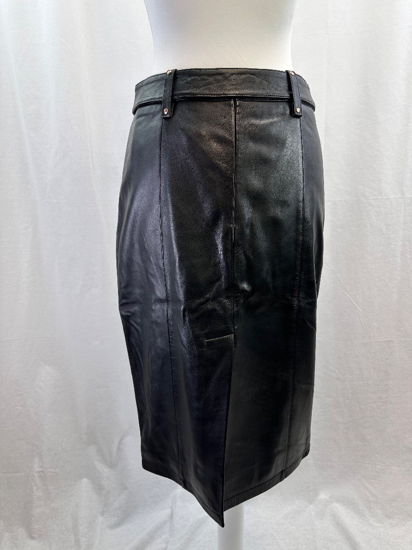 Sosandar 100% Realgrade Leather Pencil Black Skirt Size 8 BNWT