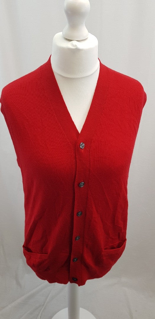 William Hunt Red Wool Waistcoat Cardigan Pockets Size M Excellent Condition