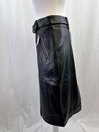 Sosandar 100% Realgrade Leather Pencil Black Skirt Size 8 BNWT