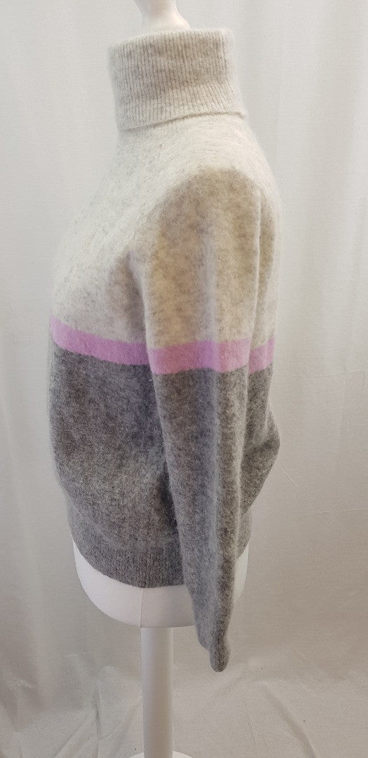 Hush High Neck Grey Pink Ivory Alpaca Wool Mix Jumper Size S Excellent Condition