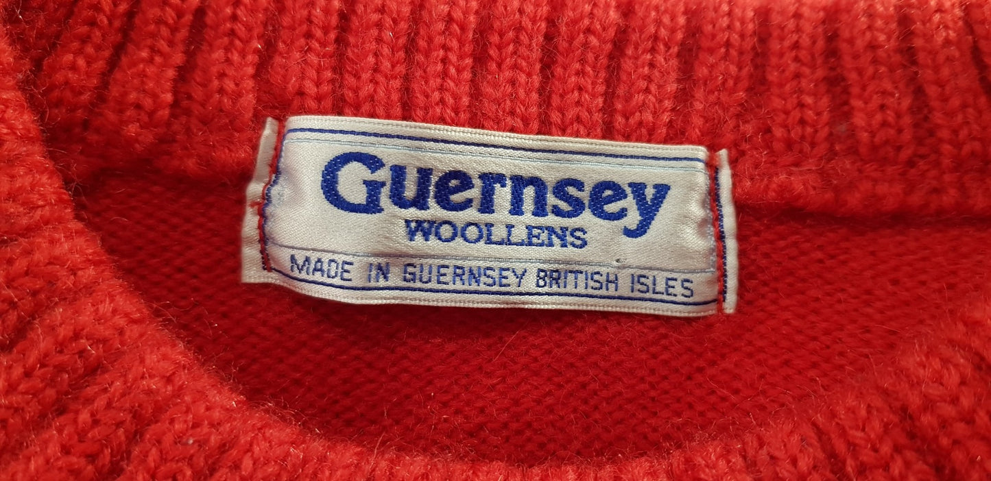 Guernsey Woollens Red Pure New Wool Jumper Size 40 Excellent Condition