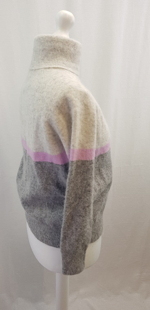 Hush High Neck Grey Pink Ivory Alpaca Wool Mix Jumper Size S Excellent Condition