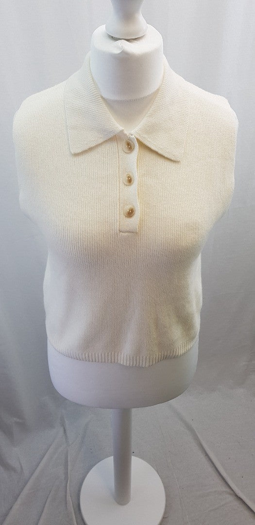 MNG Ivory Super Soft Collared Tank Top Size S BNWT